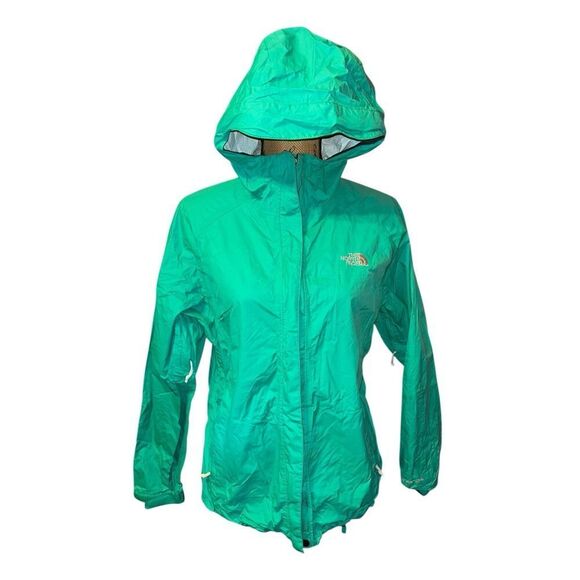 The North Face Women's M Hyvent 2.5L Hooded Green Rain Jacket - Picture 1 of 4